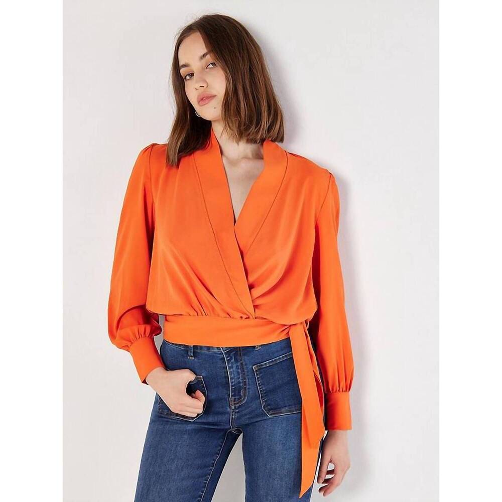 NEW APRICOT soft twill wrap top in orange